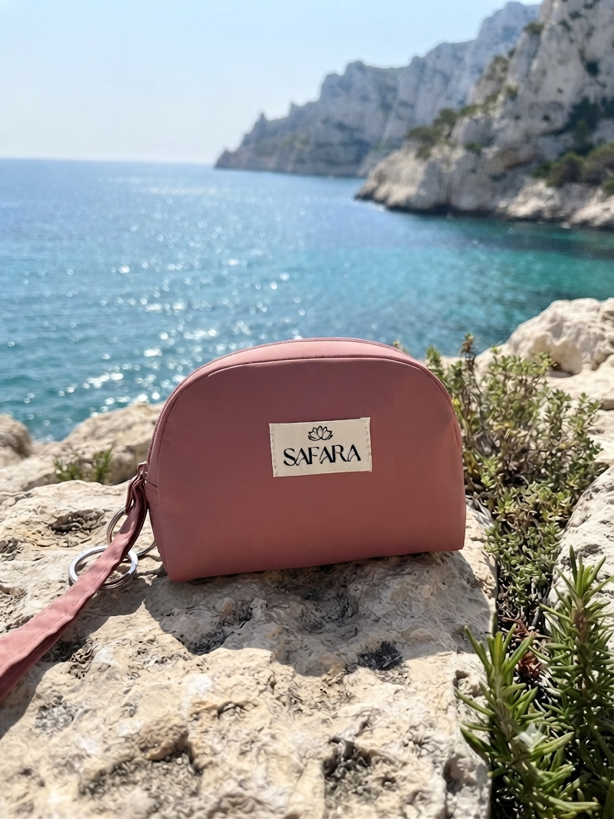 pochette de transport rose pour tenue de prière de voyage